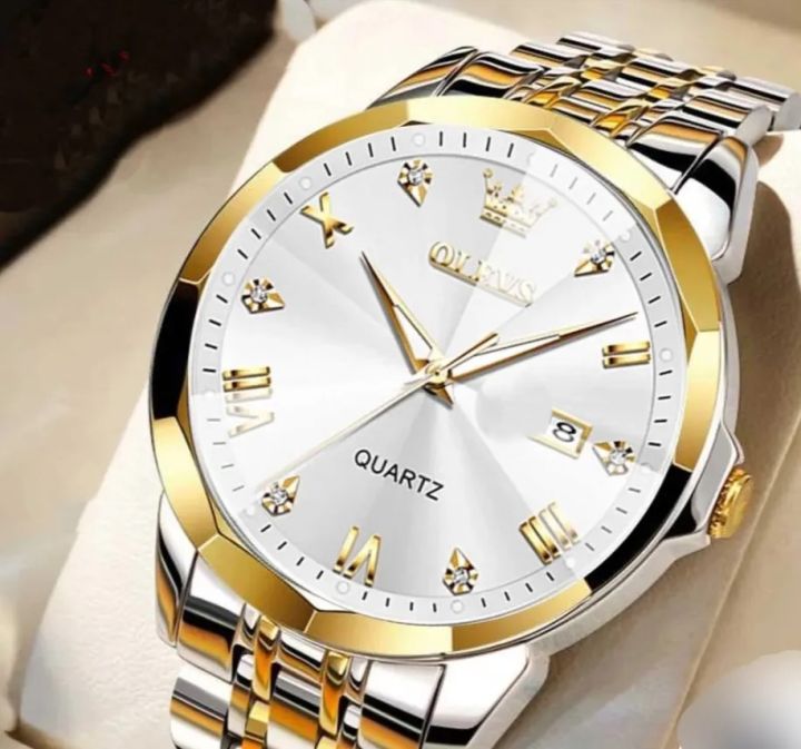 Olev,es Luxurious Formal Fashionable Look Cutting Edge Glass Day and Date Facilities Stainless Steel Chain Strap Men's Watch