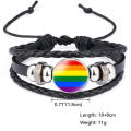 Handmade Pride Bracelet Unique Design Glass Beads Leather Braided Rainbow Bangle Adjustable Rainbow Flag Bracelet for Pride Event Support Queer Fashion Coming Out Gift Allies Accessory.