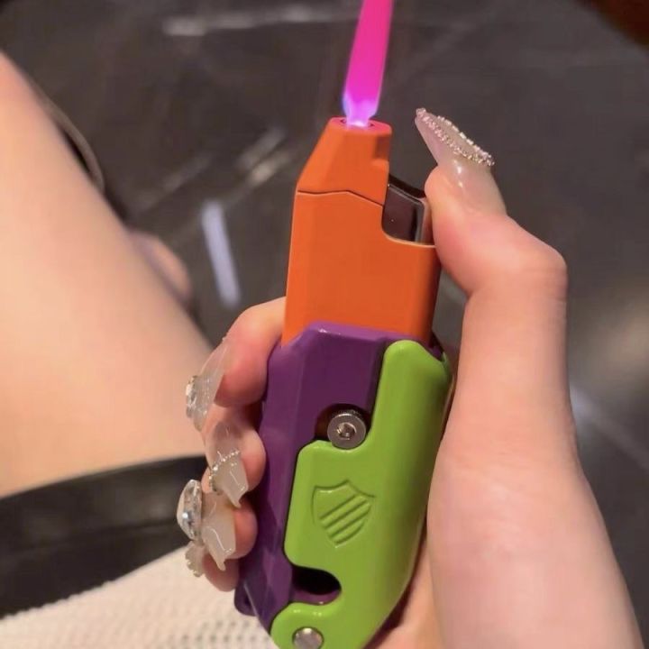 Internet Celebrity Windproof Pink Flame Radish Knife Lighter Retractable Foldable Creative Inflatable Very Silky Decompression