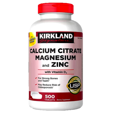 Kirkland Signature Calcium Citrate Magnesium and Zinc With Vitamin D3- 500 Tablets