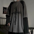 T-shirt Cross of Ts fake two-piece for men women long-sleeved dark -hop loose large size autumn trend top Simplicity. 
