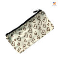 Pencil Bag/Pouch/ Mini Cosmetics Bag/Mobile Purse/Coin Pouch Canvas Fabric love design Mini Pouch White Color with Zipper for Fashionable Women & Girls. 
