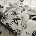 Nordic Washed Cotton Floral Bedding Set Soft Duvet Cover Flat Sheet with Pillowcases Print Bed Linen Bed Cover Four Piece Sets. 