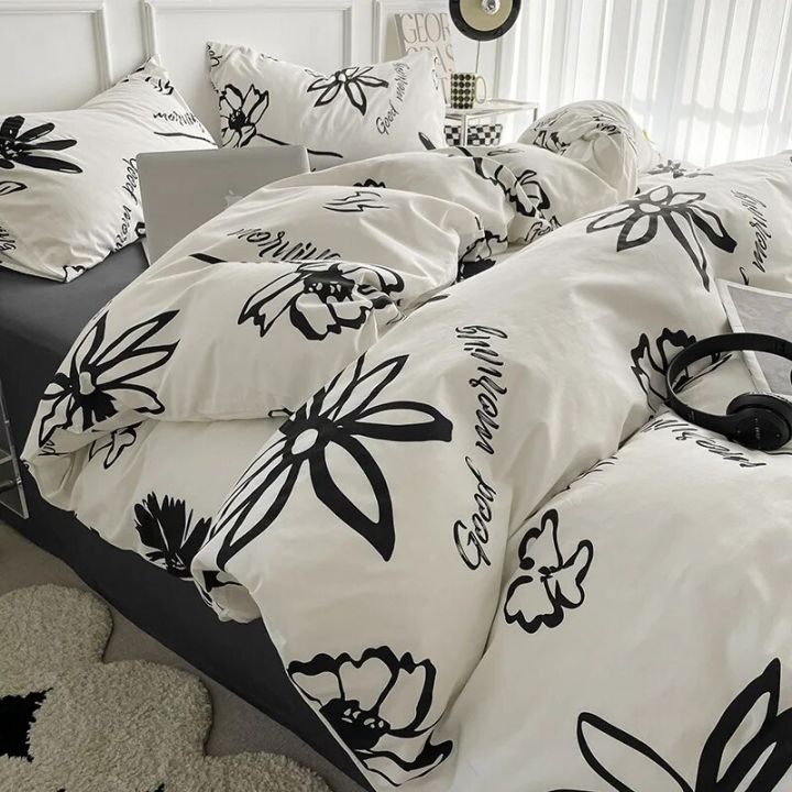 Nordic%20Washed%20Cotton%20Floral%20Bedding%20Set%20Soft%20Duvet%20Cover%20Flat%20Sheet%20with%20Pillowcases%20Print%20Bed%20Linen%20Bed%20Cover%20Four%20Piece%20Sets%20-%20Image%204