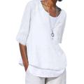 Casual T Shirt V-neck Short Sleeves T-shirt Half Sleeve Summer Pullover Tops Womens Linen Elegant blusas Tunic Femme Clothing.