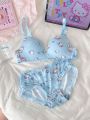 Japanese cartoon cute girl underwear small chest gathered without steel ring big chest small comfortable slim student bra panty set.