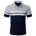 Men Short Sleeve Polo Shirt Casual Top Contrast Color Design Striped Ribbon Decoration Summer Fashion Men Polo Shirt. 