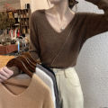v Collar Soft Glutinous Sweater Women's Autumn and Winter Design Sense Niche Idle Style Knitwear Loose All-Match Small Top Clothes.