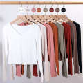 Uniqlo Spring Summer Autumn Collection Interior and Exterior Slim fit Women's Solid Color Short T shirt V neck Long Sleeve Bottom Shirt.
