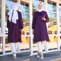 Stylish Addition - Ladies muslim long sleeve pleated chiffon top muslim women casual crew neck tunic modest blouse - Modern - Choice Expression. 