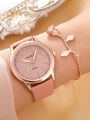 Minimalist Pretty Women Leather Quartz Watch & 1pc Bracelet.