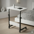 Portable Laptop Table with Wheels Adjustable Height | Study Table for Bed Sofa | Wooden Top Side Desk. 