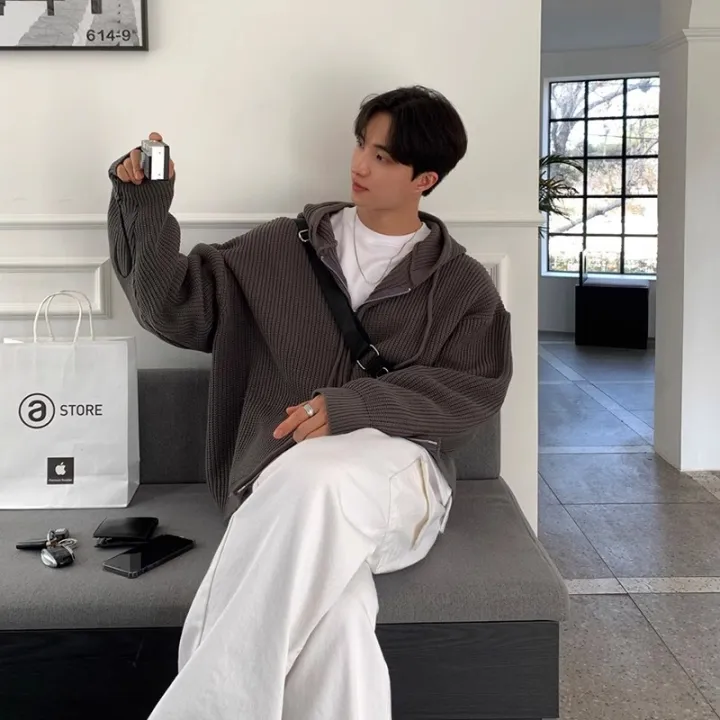 Winter%20Clothing%20Men's%20Luxury%20Knitted%20Hooded%20Zipper%20Cardigan%20Sweater%20Long%20Sleeve%20Solid%20Color%20Hoodie%20Korean%20Popular%20Knitwear%20BunnyGarden%20-%20Image%204