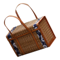 Picnic Woven Basket Wicker Storage Bag Handle Folded Fruit Shopping Food Handle Rattan Grass Foldable Bamboo Basket Easy to Use B.