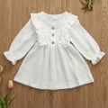 Baby Girls Solid Cotton Crepe Dress Soft Fabric Long Sleeve Ruffle Party Casual Toddler Outfit Comfortable Kids Clothing. 