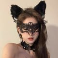 Black Lace Sexy Cat Ears Headband Sex-Free Eye Mask Face-Covering Mesh Halloween Headdress Hair Accessories Female Accessories. 
