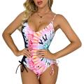 Women's Summer Slim Romper Swimwear Sleeveless V Neck Tie Dye Print Bathing Suit.