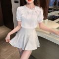 French Chic Bow Short Sleeve Chiffon Shirt Summer Women's Clothing Design Sense Niche Top Western Style Beautiful Small Shirt.