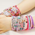 Boho custom polymer clay beads motivational bracelets Love Blessed name words stretch bracelet for women.