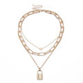 Retro Multi-layer Geometric Lock-Shaped Love Necklace European and American Punk Exaggerated Thick Chain Hip-Hop Pendant Necklace for Women Ladies.