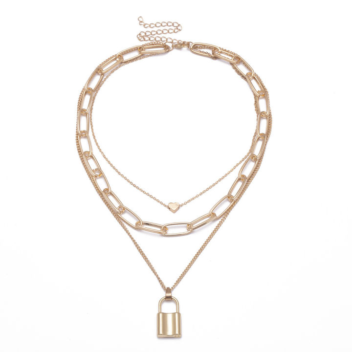 Retro%20Multi-layer%20Geometric%20Lock-Shaped%20Love%20Necklace%20European%20and%20American%20Punk%20Exaggerated%20Thick%20Chain%20Hip-Hop%20Pendant%20Necklace%20for%20Women%20Ladies%20-%20Image%208