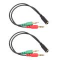 2Pcs 3.5mm Stereo Jack 1 Female to 2 Male Y Splitter Cable Headphone Microphone Plug Audio AUX to AU. 