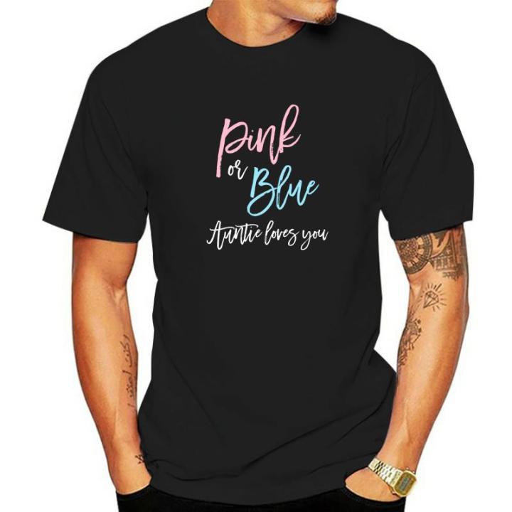 Pink Or Blue Auntie Gender Reveal Shirt Baby Shower Boy Girl T Shirts Family Custom Cotton Man Tops Tees Men's Shirts