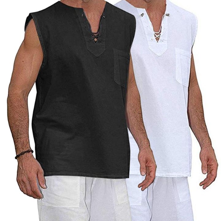Men%20Shirt%20Solid%20Color%20V%20Neck%20Loose%20Lace%20Up%20Summer%20Top%20for%20Daily%20Wear%20-%20Image%206
