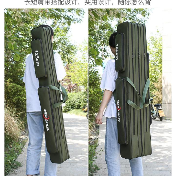 Fishing Bag Fishing Bag Fishing Rod Bag Waterproof Fishing Bag Fishing Bag Telescopic Fishing Rod Bag Rod Bag80cm/1.25Beige Three-Layer Double Layer