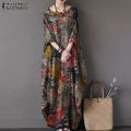 Vintage Women Sundress ZANZEA Casual Long Sleeve Printed Maxi Long Dress Kaftan Female Baggy Floral Vestidos Dresses House Foocus. 