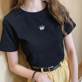 2021 Summer New Embroidered Loose Student Women's Shirt Short Sleeve T Women's T-shirt ins Trendy Women's Clothing. 