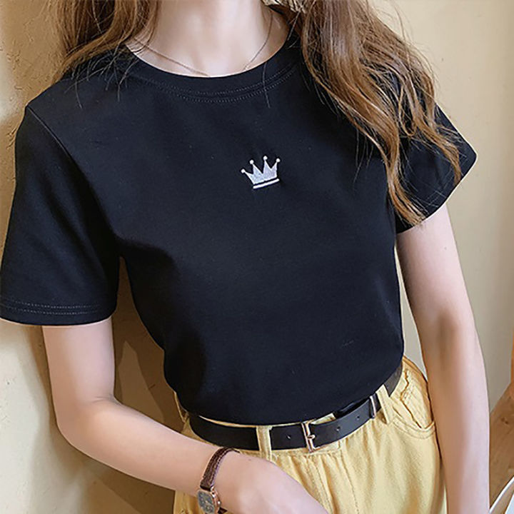 2021 Summer New Embroidered Loose Student Women's Shirt Short Sleeve T Women's T-shirt ins Trendy Women's Clothing