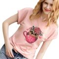 T-Shirt for Women Half Sleeve Chinese Microfibre Jersey Printed Thin Girls Lightweight Casual Wear Beautiful Style.