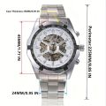 1pc Men Business Casual Skeleton Automatic Mechanical Watch Fashion Luminous Steel Band Mechanical Watch. 
