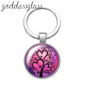 New Colorful Life of Tree Beauty glass cabochon keychain Bag Car key chain Ring Holder Charms keychains gift.