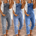 Denim Bib Jumpsuit Women Ripped Slim Fit Jumpsuits Casual Fashion Overalls Female Ripped Jeans Washed Rompers Streetwear. 