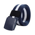 Men's Striped Canvas Belt with Lightweight Nylon and Hard Plastic Buckle – 120cm Outdoor Sports and Leisure Belt.. 