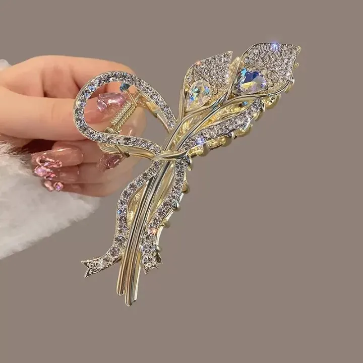 New%20Black%20Leaf%20Rhinestone%20Hair%20Claw%20Morning%20Glory%20Crystal%20Hair%20Clip%20Exquisite%20Elegant%20Women's%20Hair%20Grip%20Clip%20Hair%20Accessoires%20-%20Image%202