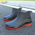 English rain boots men's short tube waterproof casual rain boots flat sole light kitchen anti slip rubber shoes thick soled water shoes work. 