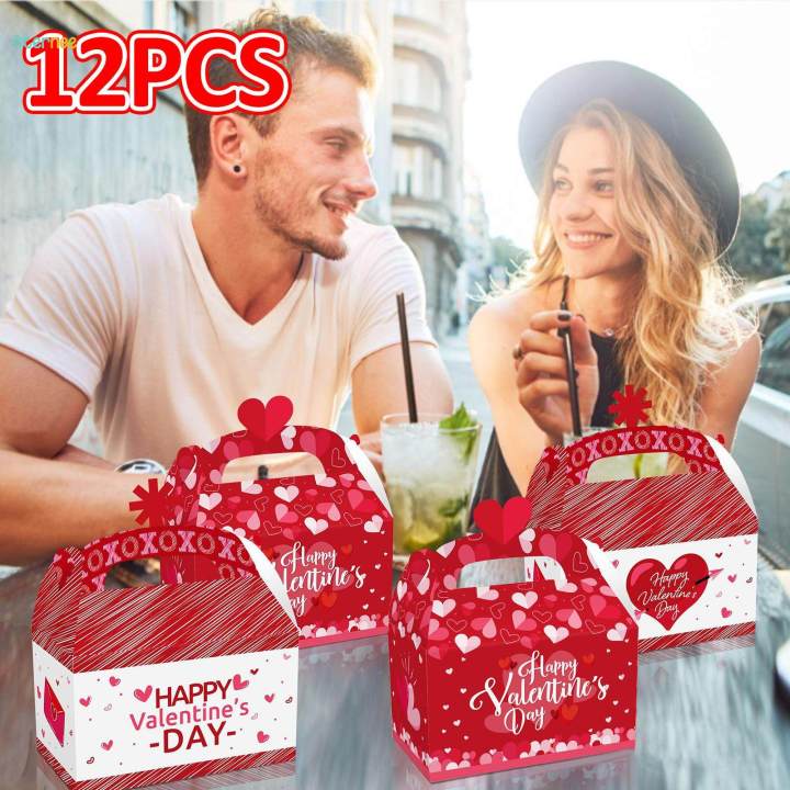 12x Valentine's Day Treat Boxes Portable Paper Box for Dessert Cookie Sweets