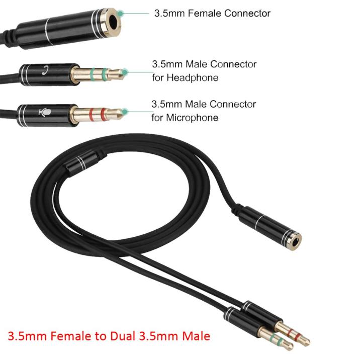 2 Male Plug to 1 Female Jack Audio Mic Headset Splitter Adapter Cable 3.5mm