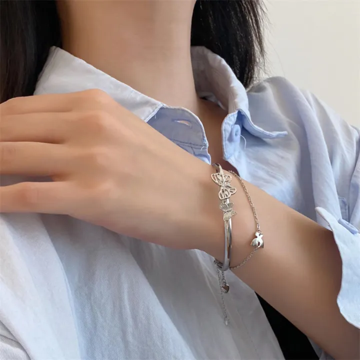 Alloy%20Delicate%20butterfly%20bracelet%20Charming%20Inner%20diameter%20approximately%205.8cm%20Eye-catching%20tassel%20bracelet%20Half%20bracelet%20half%20chain%20design%20for%20Party%20Daily%20wear%20Gift%20Fashion%20accessory%20Wedding%20accessory%20-%20Image%207