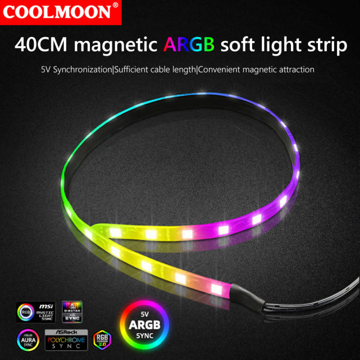 Coolmoon Cm-Ls40 5v Argb Pc Case Led Bar Sata 3pin Computer Rgb Lamp Strip For Motherboard With Controller