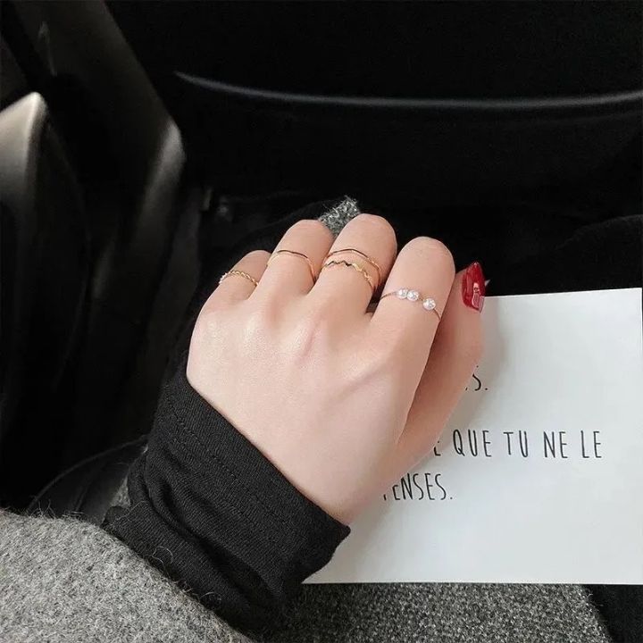 Ring%20Set%20Temperament%20Fashionable%20and%20Popular%20Women's%20Multi-layer%20Ring%20Twist%20Pearl%20Opening%20Beautiful%20Hand-tail%20Ring%205pcs%20Set%20-%20Ring%20-%20Image%205