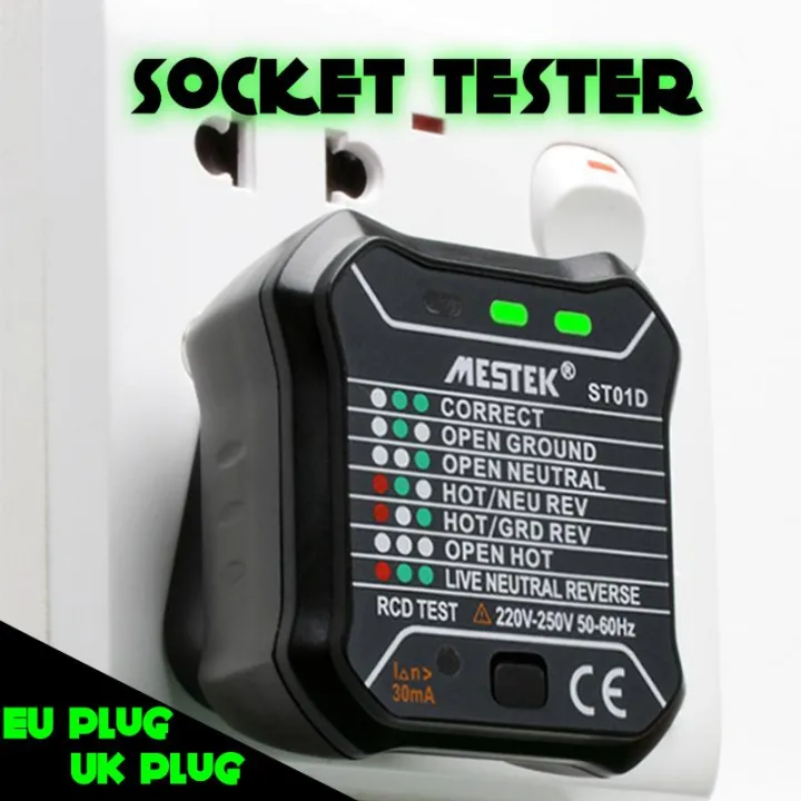 Socket Tester RCD Test 220V-250V Leakage Switch Tester EU/UK Plug Household - ST01D EU Plug