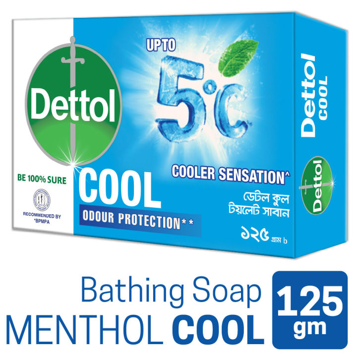 Dettol Soap Cool 125gm Bathing Bar, Soap with Crispy Menthol