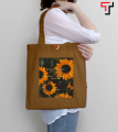 Trinklet Illustrated Sunflower design Printed Purple and Brown Canvas Tote Bag with Zipper for Girls. 