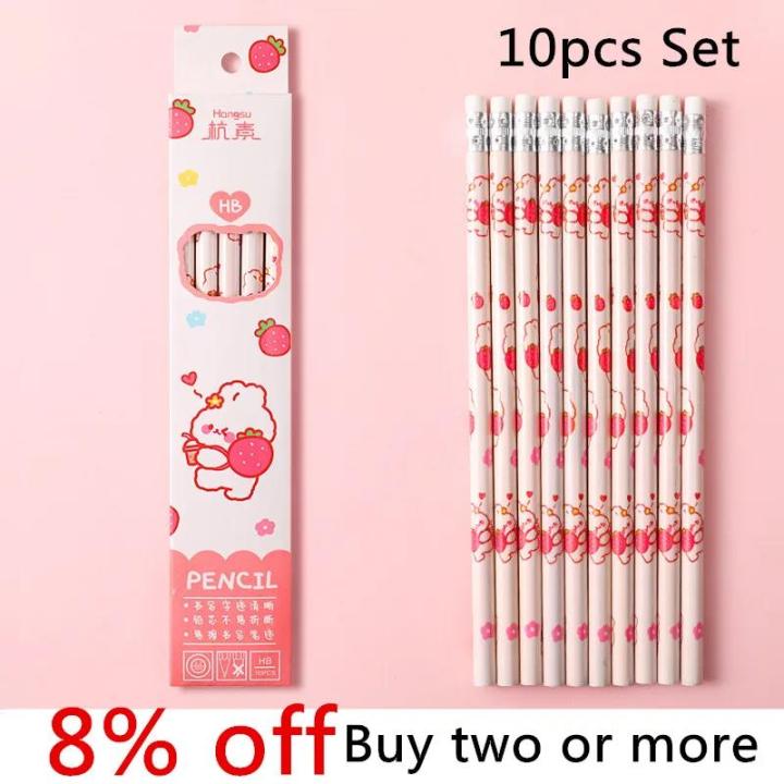 Pretty 10Pcs Graphite Pencil Set Korean Kawaii Stationery Pencils for Children School Writing Drawing Art Supplies