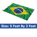 (5 by 3) Feet World Cup Special Brazil National Flag With Durable Hanging Rope Easy To Install On Pole Window Balcony Fadeless Printing Green Yellow Blue Colors Brasil National Team Football Match Celebration.