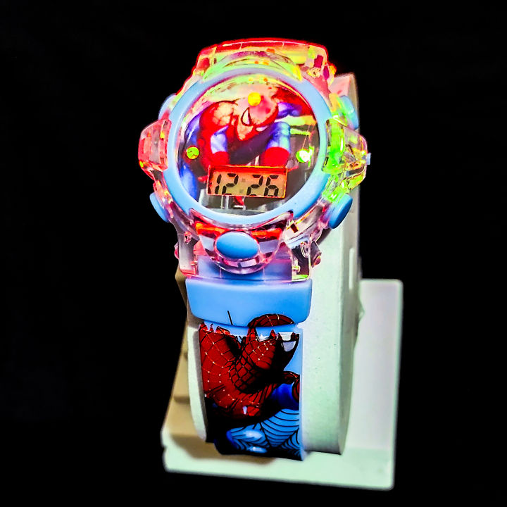 Spiderman Stylish wrist watch with music and light for kids- blue for kids